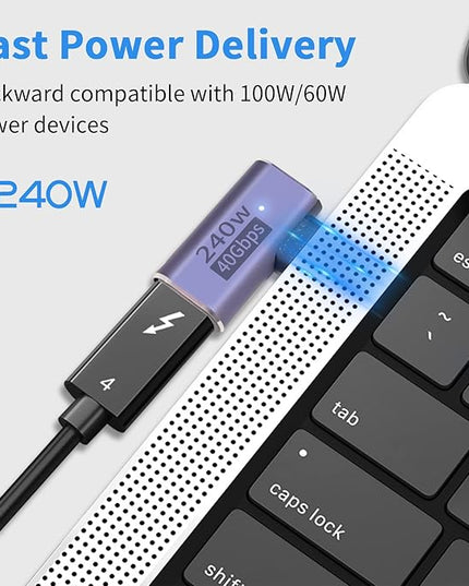 Poyiccot USB C Right Angle Adapter PD 240W for Thunderbolt 4/3, Right Angle 90 Degree USB C Male to Female Extender USB 4.0 L Shape Connector with 8K@60Hz Video for iPad, MacBook, 2-Pack