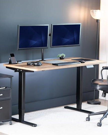 VIVO Electric 55 x 28 in Dual Motor Sit Stand Desk, Memory Height Adjustment, 2B Series, Reclaimed Wood Top Black Frame, DESK-KIT-2B55P