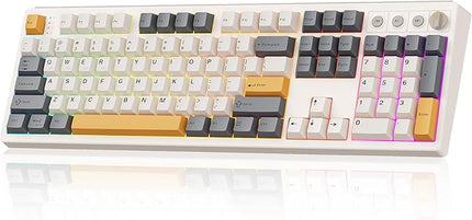 Wireless Mechanical Keyboard,104 Keys 100% Full Size with Number Pad,Gasket Mounted Creamy Sound,Hot Swappable,Knob& Media Keys,Bluetooth/2.4GHz/USB-C for Gaming/Typing/Win/Mac/PC (Retro Beige)