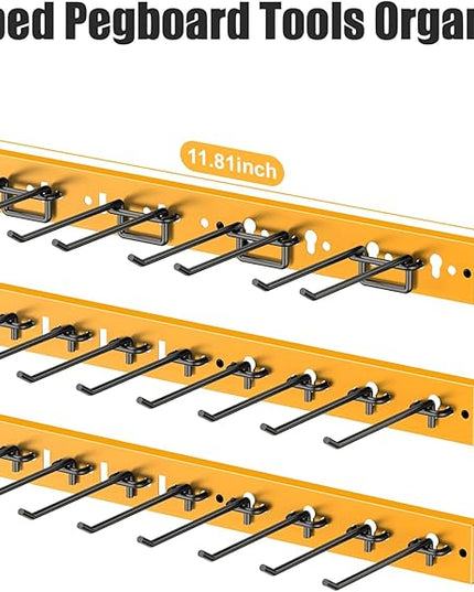 CCCEI 3 Modular Pegboard Strip Storage, Metal Peg Slat Wall Mount for Garage, Basement, Garden, Laundry Room Organization. Flexible Tool Organizer for Rake, Shovels, Crafting. Gifts for Men, Yellow.
