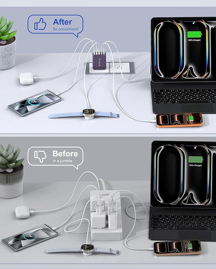 60W 2-Pack USB C Wall Charger Block, 5-Port C Charger Fast Charging Block PD Power Adapter +QC 3.0 Multiport Type C Box Brick Cube USB A Wall Plug for iPhone 14/15/16/17 Pro Max,Samsung Galaxy(Purple)