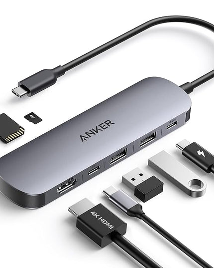 Anker USB C Hub, 7-in-1 Multi-Port USB Adapter for Laptop/Mac, 4K@60Hz USB C to HDMI Splitter, 85W Max Power Delivery, 3xUSBA & C 3.0 Data Ports, SD/TF Card, for Type C Devices (Charger Not Included)