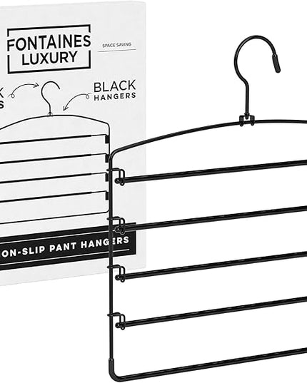 Fontaines Luxury 5 Tier Pants Hangers 4 Pack - Ultra Slim & Space Saving - Heavy Duty Metal Swivel Hook with Swing Arm for Clothing, Jeans, Slacks, Skirts, Leggings & Dress Pant Closet Organization