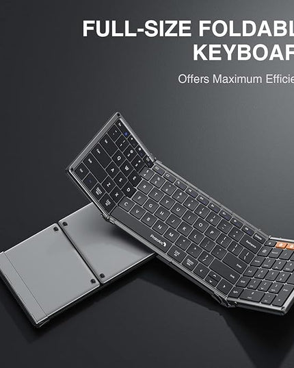 ProtoArc Foldable Bluetooth Keyboard, XK01 Folding Wireless Portable Keyboard with Numeric Keypad, Full-Size Travel Keyboards for iPad Tablet Smartphone Laptop PC Windows iOS Android, Space Gray