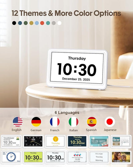 Digital Clock with Date and Week for Seniors, Alzheimer's Dementia Clock with 20 Alarms and 6 Medicine Reminders, 12 Display Modes Large Font Digital Calendar Alarm Clock for Vision Impaired(7 Inch)