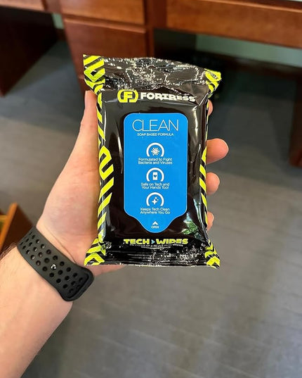 Fortress Electronic Wipes (25 ct, Pack of 16) To-Go Tech Wipes for Screens, Phones, Keyboards, TV Monitors, Computer Screens, and More [Travel Size] Skin-Safe