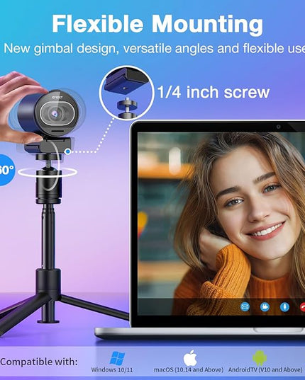 EMEET S600 4K Webcam with Tripod for Streaming - Sony 1/2.55'' Sensor, PDAF Autofocus, 1080P@60FPS, 2 Noise Reduction Mics, Built-in Privacy Cover, 73° FOV, Streaming Webcam for Product/Game/Beauty