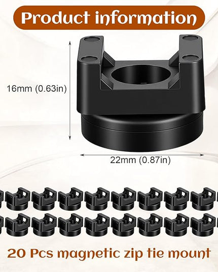 20 Pack Magnetic Zip Tie Mount Heavy Duty Magnetic Cable Zip Tie Base, Tie Mounts, Magnetism Wire Clamps, Magnet Zip Ties Holders, Zip Tie Organizer Magnet Wire Management Clips