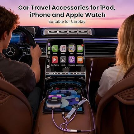 Travel Essentials, 3 in 2 USB A/C Cable to iPhone 17 Charger/Apple Watch Charger/Lightning, Braided Multi Charging Cable Cord, RV Camping Essentials, Designed for iWatch Series & iPhone17-11/iPad-5FT