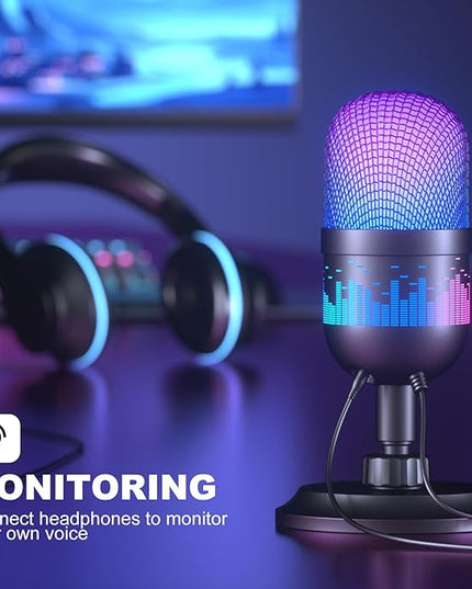 Aokeo USB Gaming Microphone, Condenser Microphone for PC/MAC/PS4/PS5/Phone-Cardioid Mic with RGB Lighting