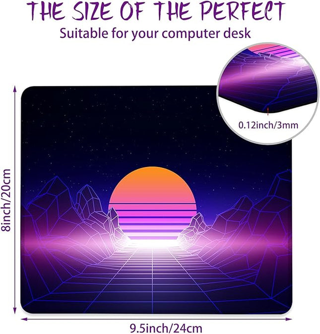 Neon Wireframe Sunset Mountain Mouse Pad Square Mouse Mat Non-Slip Rubber Base Mousepad with Stitched Edge, Portable MousePads for Desk Computers Laptop Office, 9.5x8 Inches