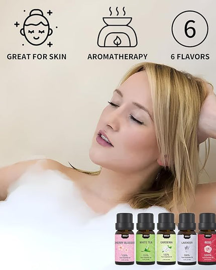 MISIJI Essential Oils Set- Essential Oils for Diffuser for Home,Diffuser Oils Scents for Aromatherapy,Laundry,Candle&Soap Making,Humidifiers 6 X 10 ML