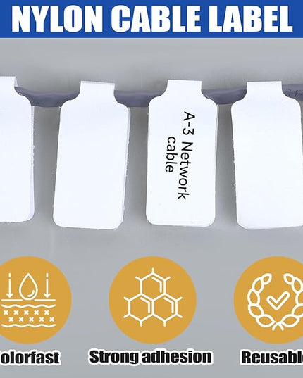 50 Pack Nylon Writable Self-Adhesive Labels - White, Waterproof, Reusable Cable Tags for Electronics, Computers & Cable Management