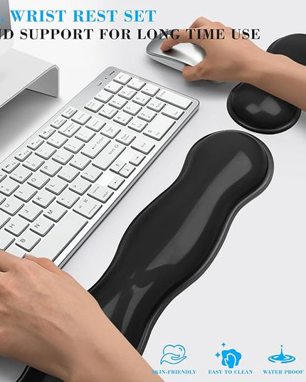 Gel Wrist Rest for Keyboard and Mouse, Wrist Rest for Keyboard, Mouse Wrist Support, Pain Relief, Cool Touch, Non-Skid, Keyboard Wrist pad