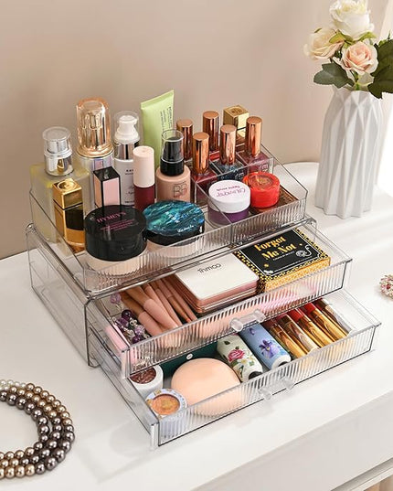 ZHIAI stackable storage drawers, acrylic storage rack, cosmetics and beauty products organizer, suitable for makeup room, bathroom, pantry, home bedroom storage