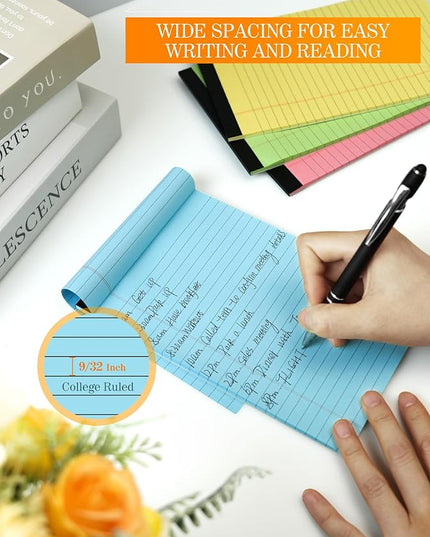Zaviko 12 Pack Small Note Pads 5x8, Small Colored Legal Pads 5x8 College Ruled, Perforated Legal Notepads, 30 Sheets/Pack Writing Pads 5x8, Colored Notepads 5 x 8 Lined Paper Pads for Office Supplies