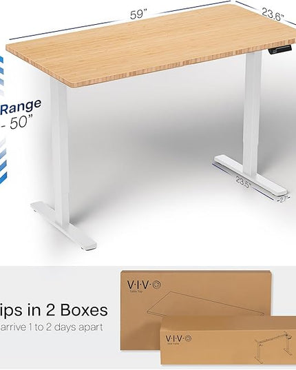 VIVO Electric 60 x 24 in Dual Motor Sit Stand Desk, Memory Height Adjustment, 2B Series, Bamboo Top White Frame, DESK-KIT-2W6O