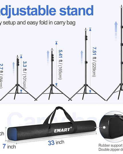 EMART Backdrop Stand 10x10ft(WxH) Photo Studio Adjustable Background Stand Support kit with 2 Crossbars, 8 Clamps, 2 Sandbags and Carry Bag for Parties, Events Decoration, Wedding, Photography