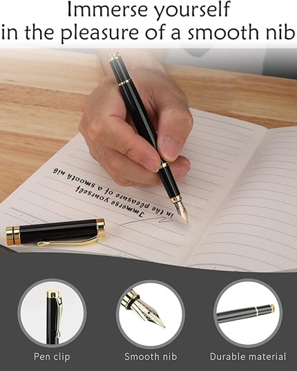 Tiankool Luxury Fountain Pen,Fine Nib, Exquisite Pen Gift Set for Men&Women-Includes 10 Ink Cartridges&Ink Converter- Nice Pens - Black