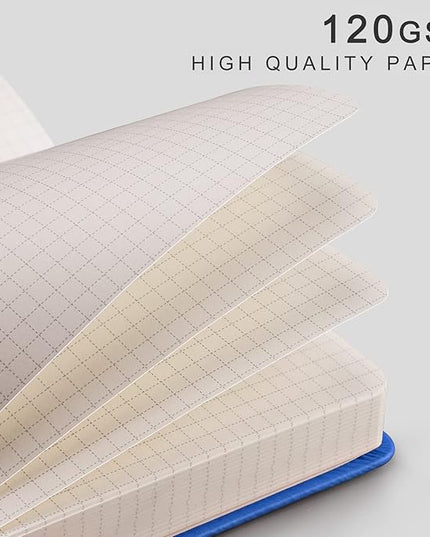 EMSHOI Graph Paper Notebook - 256 Pages A5 Graph Notebook/Journal, Square Grid Notebooks for Work, 120gsm Thick Paper, Executive Hardcover Leather, Inner Pocket, Pen Loop 5.75'' × 8.38''-Blue