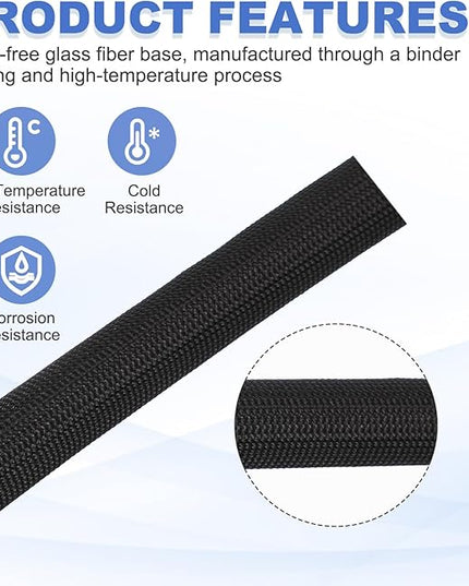 uxcell Insulation Cable Protector,4mm/0.16 Inch-30m/98 Feet High Temp Fiberglass Sleeve Black