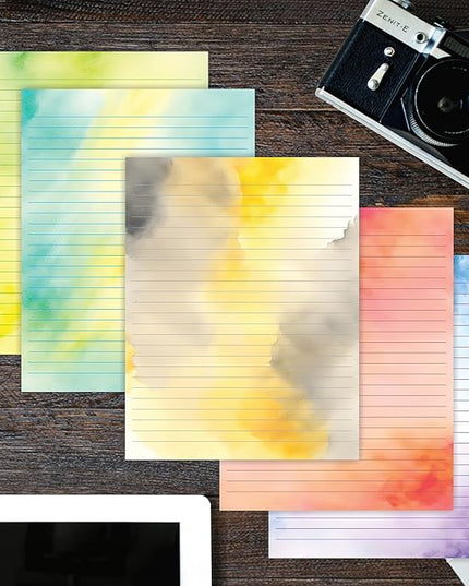 PARTH IMPEX 56 Sheets Watercolor Lined Writing Paper 8.5x11 - Letter Size Ruled Stationery Letterhead Printer Paper - 120gsm Thick Uncoated Decorative Colored Fancy Double Side Printing