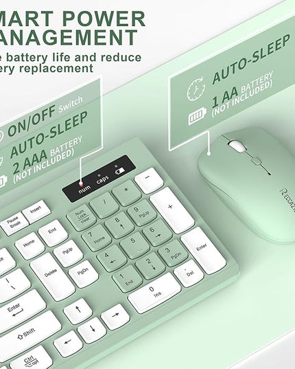 Wireless Keyboard and Mouse Combo, Full-Sized Wireless Keyboard and Adjustable DPI Mouse, 2.4GHz USB Receiver, Silent Keyboard and Mouse for PC, Windows, MAC, Desktop, Laptop (Avocado Green)