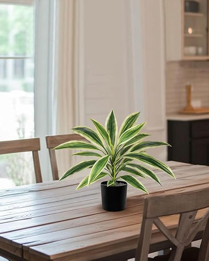 Artificial Plants Indoor with Pot, 18" Fake Potted Plants Medium Artificial Dracaena Plant in Black Pot Faux Tropical Plants for Bathroom Living Room Office Desk Shelf Decor