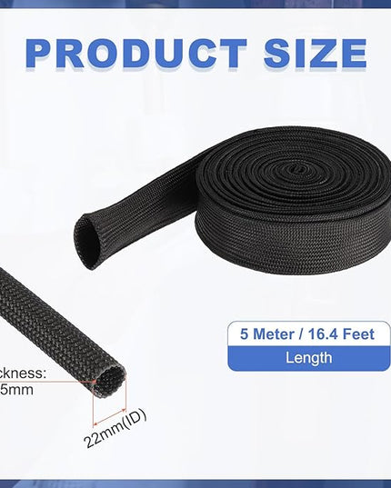 uxcell Insulation Cable Protector,22mm/0.87 Inch-5m/16 Feet High Temp Fiberglass Sleeve Black