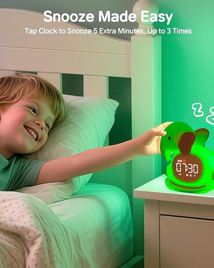 Alarm Clock for Kids with Night Light, Sleep Training Clock Time to Wake Clock, Rechargeable Silicone Light for Bedroom, Perfect Sleep Companion for Boys Girls, Pink Elephant