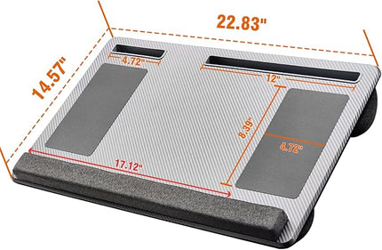 Extra Large Lap Laptop Desk- Home Office Portable LapDesk with Mouse Pad & Wrist Rest for Notebook/MacBook/Tablet, Sofa Bed Working, Writing, Drawing (Carbon Silver, Fit Up to 17-inch Laptops)