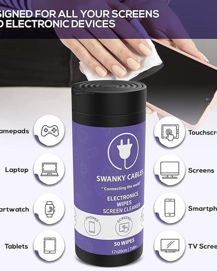 Screen Cleaner Wipes: Electronic Wipes for Screens - Computer Screen Wipes for Lens, Phone, Tv Screen and Monitor Cleaning - Tech Wipes & Microfiber Cloth (Canister, 100 Count)