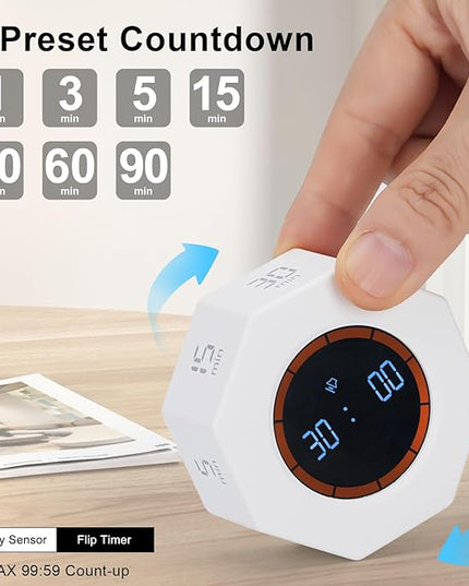 Rechargeable Pomodoro Timer, 8-Angle Auto-Rotating Screen with Gravity Sensor, Digital Timers for Classroom, Small Kitchen Timers for Cooking, Work and Study (Pearl White)