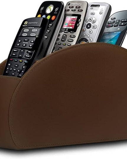 RHCSZ Remote Control Holder with 5 Compartments TV Remote Caddy Store Box,Desktop Organizer for Controller, Glasses and Media Player,Pen Storage (Brown)