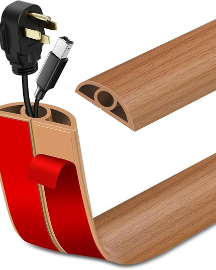 Floor Cord Cover Self Adhesive Cord Hider Floor Extension Cord Covers for Floor Power Cord Protector Cable Management Prevent Cable Trips Cable Cavity 0.32" W x 0.32" H (Light Brown Wood, 20Ft)