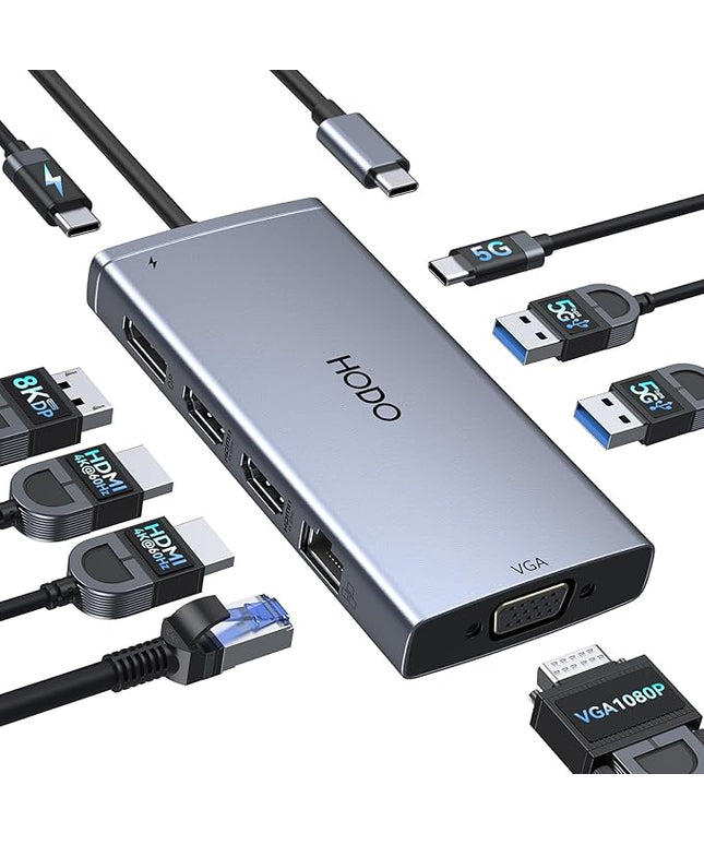 USB C Docking Station Dual Monitor Adapter for Dell HP, Laptop Docking Station 3 Monitors Quad Display USB C Hub Dongle to 2 HDMI,DP,VGA,3 USB,PD,100W PD,Ethernet, 9 in 1 Thunderbolt Dock for Surface