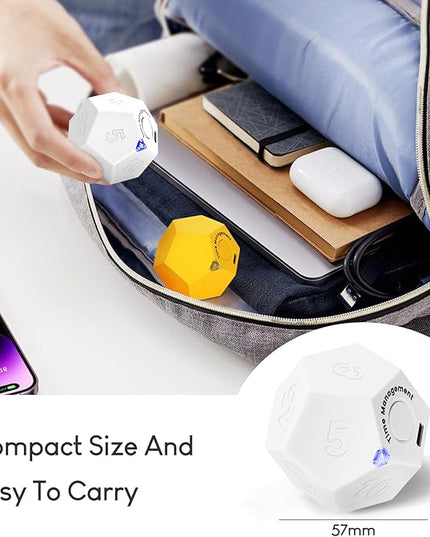Pomodoro Timer - 11 Preset Productivity Timer, Ring/Vibrate Mode Cube for Cooking, Learning, Exercise and Beauty - White