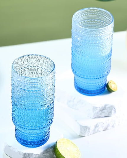 6pcs Hobnail Drinking Glasses Set, 16 oz Vintage Glassware Drinking Glasses, Gradual Blue Water Glasses Tumbler, Cups for Kitchen, Juice, Beer, Cocktail, Whiskey