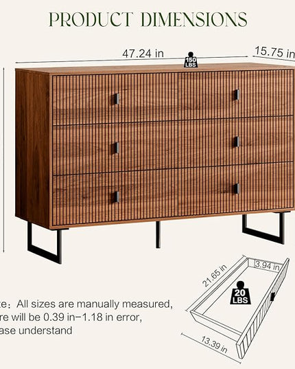 Chrangmay Modern Chest of Drawers with 6 Drawers,Deep Drawers,Clothes Organizer,Large Storage Cabinet for Living Room, Bedroom,Hallway,with Anti-Tipping Device,Brown