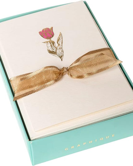 Graphique Tulip Cards | Pack of 10 Cards with Envelopes | Blank Inside | All Occasion Greetings | La Petite Presse Collection | Embossing and Gold Foil Accents | Boxed Set | 3.25" x 4.75"