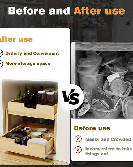 Gsskny Pull Out Cabinet Organizer, 20''W×21''D Sliding Drawers for Cabinets, 2 Tier Soft Close Slide Out Wooden Pull out Drawers, Base Cabinet Organization for Kitchen, Pantry