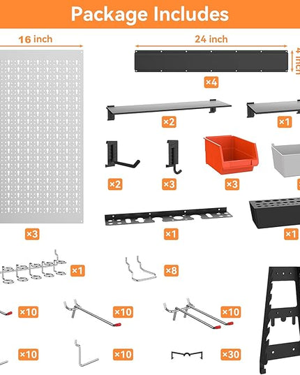 WALMANN 113 PCS Pegboard Wall Tool Organizer Kit with Pegboard Hooks, Bins, Pegboard Tools Storage System for Garage, Modular Peg Board, Tools Organizer Board with Hooks(Grey)