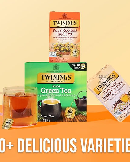 Twinings Pure Rooibos Red Herbal Tea Individually Wrapped Bags, 20 Count (Pack of 1), Sweet with Uplifting Aroma, Naturally Caffeine-Free, Enjoy Hot or Iced, 20 Teabags