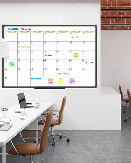 JILoffice Dry Erase Calendar Whiteboard 48 X 36 Inch - Magnetic White Board Calendar Monthly, Black Aluminum Frame Wall Mounted Board for Office Home and School