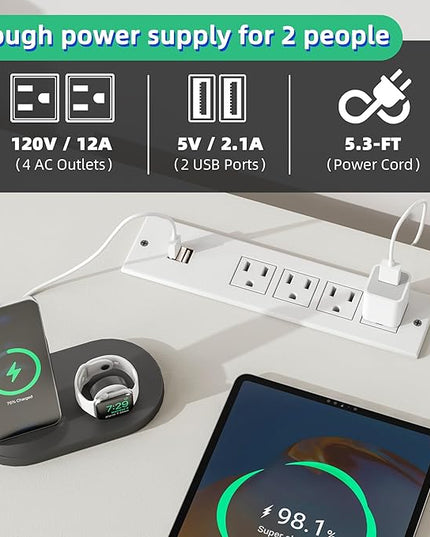 GYIIYUO 93'' Two Person Desk with Charging Station, Long Desk with 3 Drawers and Printer Shelf, Double Computer Desk, 2 Person Writing Study Table Workstation for Home Office, White