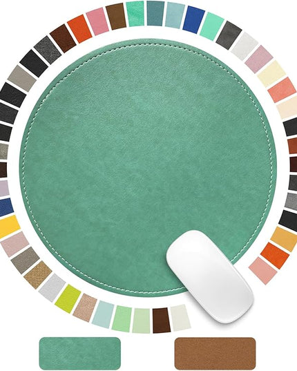 Mouse Pad，Round Mouse Pad，PU Mouse Pad，Leather Mouse Pad with Stitched Edge Micro-Fiber Base with Non-Slip Waterproof，Mouse Pad for Computers，Laptop，9 x 9 Inch (Turquoise)