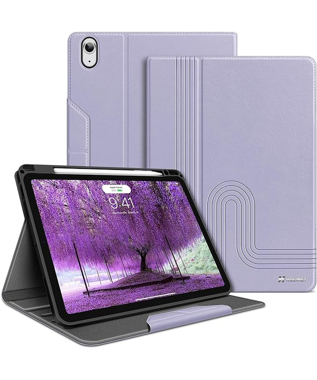 H HOLIMET Case for iPad Air 11 inch 2025 (M3)/2024 (M2) /iPad Air 5th Generation 2022/iPad Air 4th Generation 2020 10.9 Inch with Pencil Holder Shockproof Protective Cover Vegan Leather (Purple)