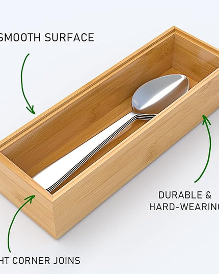 Silverware Tray for Drawer, Stackable Kitchen Bamboo Drawer Organizer 9" x 3" x 2" Set of 2