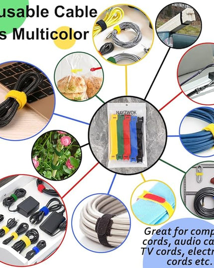 100pcs Cable Ties Reusable Rainbow Color Wire Ties Cable Management Cord Ties Reusable for Electronics Hook and Loop Cable Ties for Computer 6 Inch with 5 Colors