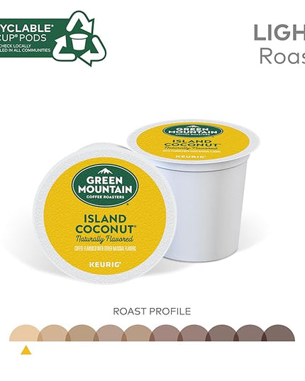 Green Mountain Coffee Roasters Island Coconut, Keurig Single-Serve K-Cup Pod, Flavored Light Roast Coffee Pods, 72 Count